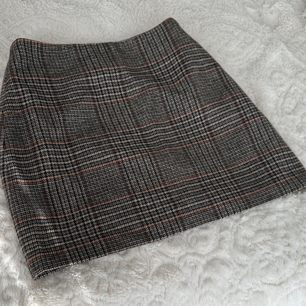 Dynamite Black and Brown Plaid Mini Skirt